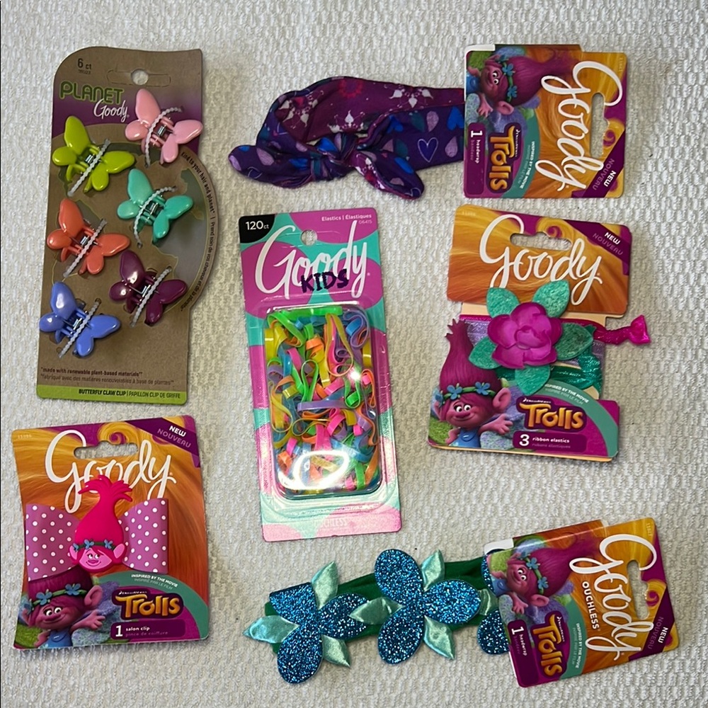 NWT Goody Trolls Ouchless Kids Hair Accessories Set